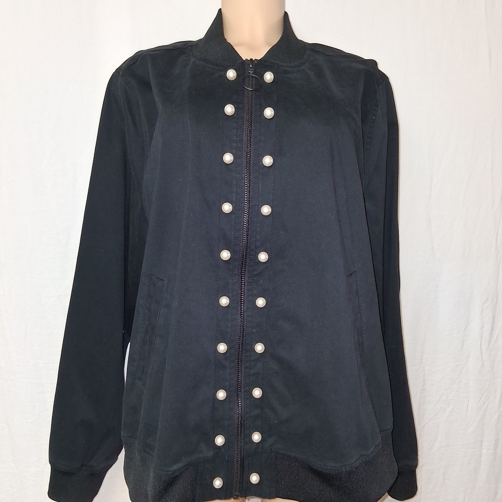 Lane Bryant New Black Bomber Jacket with Zippers Button Detail Sz 22/24